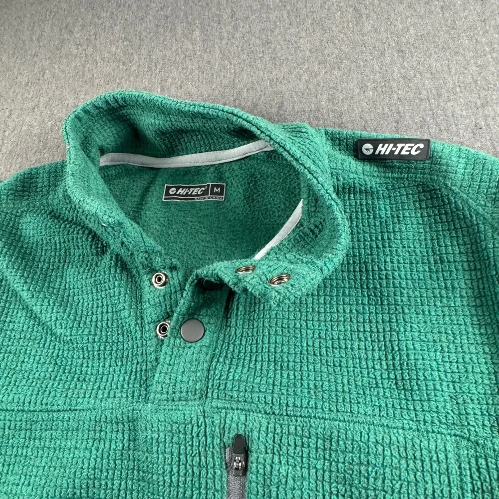 Hi-Tec Mens Green Waffle Grid Fleece Snap Neck Pullover Sweater Size M